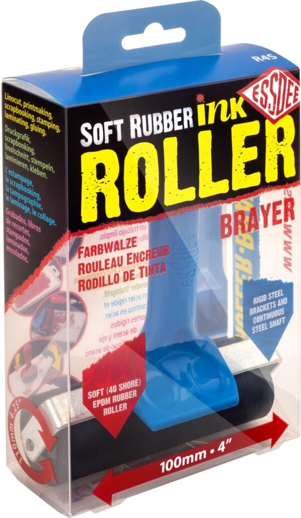 Soft Rubber Ink Roller/Brayer (100mm - Blue Handle)