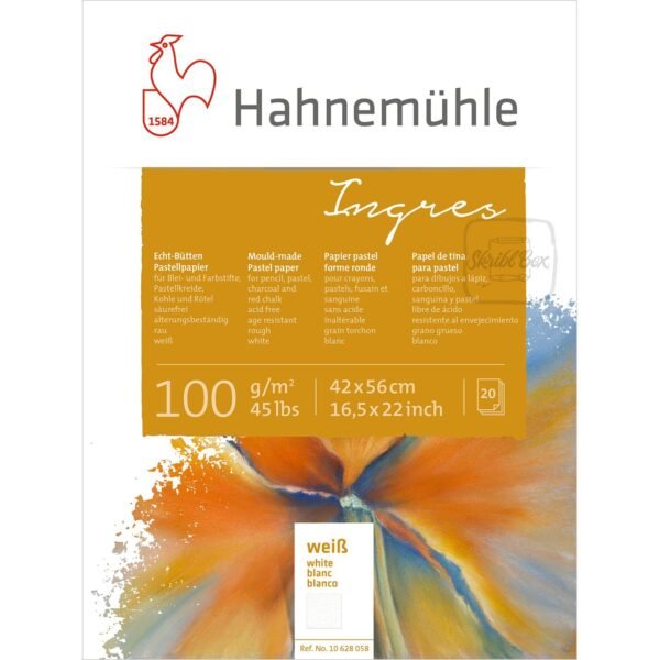 Mould-Made Ingres For Pastel White 100 Gsm 20 Sheets 42x56 Cm Pad - Hahnemühle