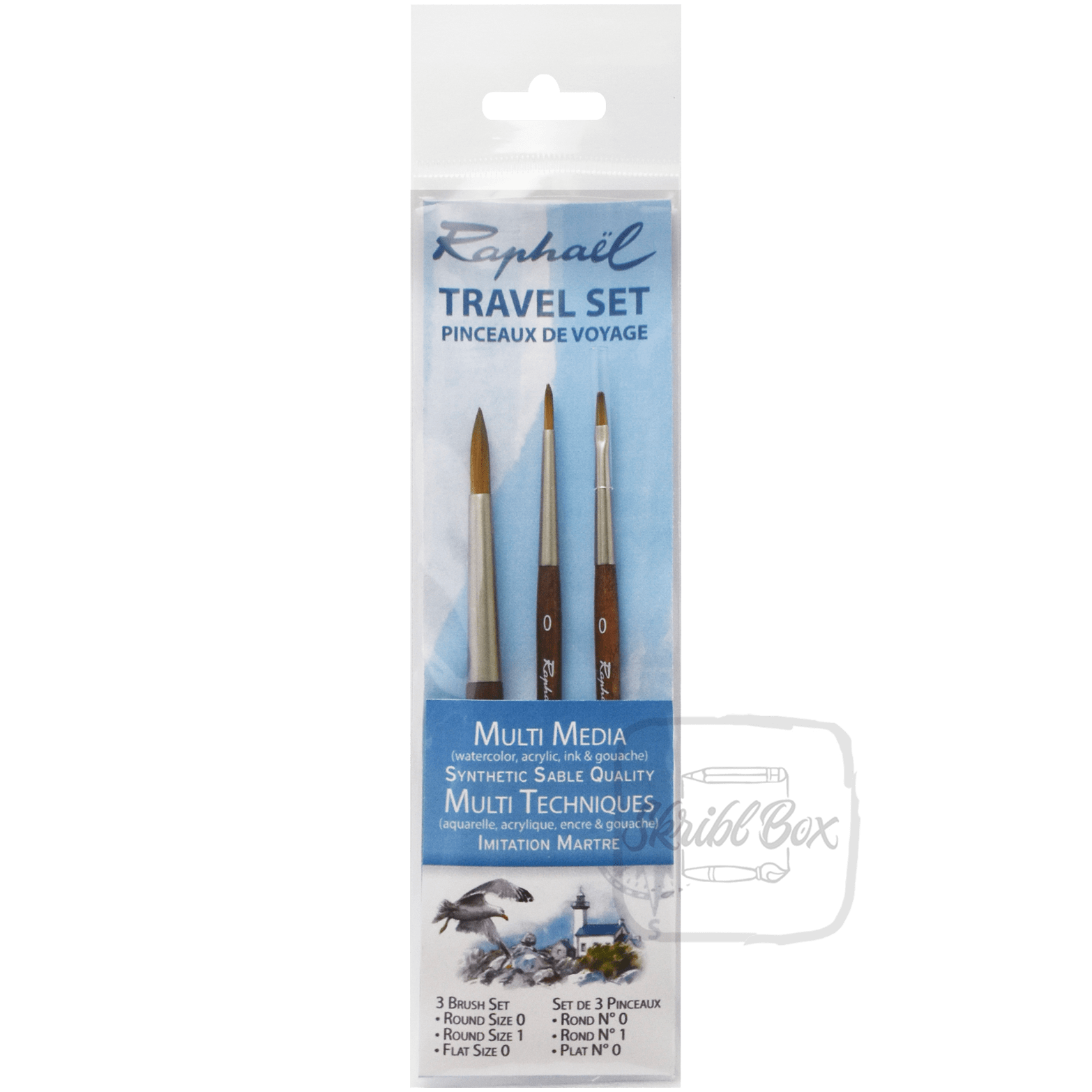 Raphael Travel Set Pack Of 3 Precision Mini Brushes (Round Size, Round Size , Flat Size)
