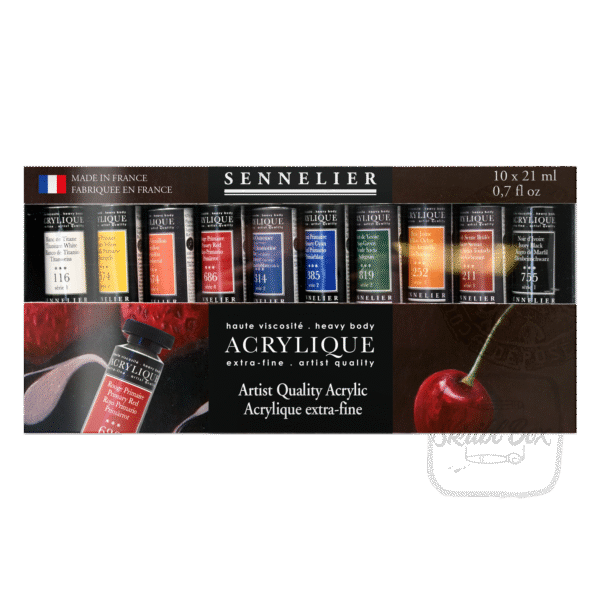 Sennelier Extra-Fine Acrylique (Artist Quality Acrylic) Set Of 10 X 21 Ml (0.7 Fl Oz) Tubes (Including 1 Tube FREE) - Sennelier
