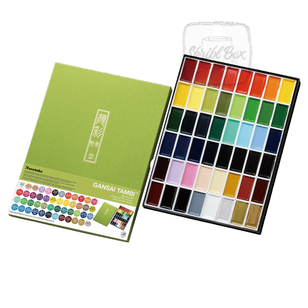 Gansai Tambi Watercolor 48 Color Set With Skribl Box Aqua Brush Set Round Tip - Kuretake