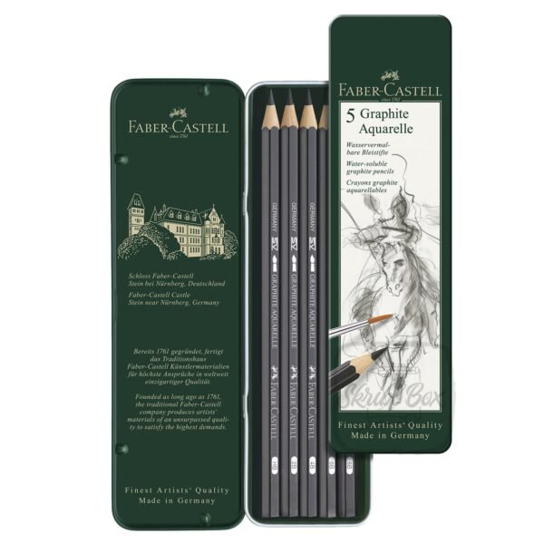 Graphite Aquarelle Tin Of 5 Watersoluble Graphite Pencils (HB, 2B, 4B,6B, 8B) - Image 3