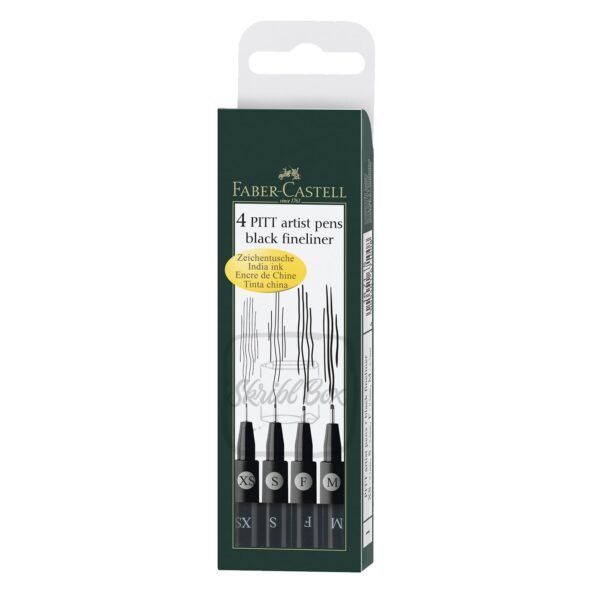 PITT Artist Pen Drawing Ink Black Wallet Of 4pc (XS,S,F,M Nibs) - Faber-Castell