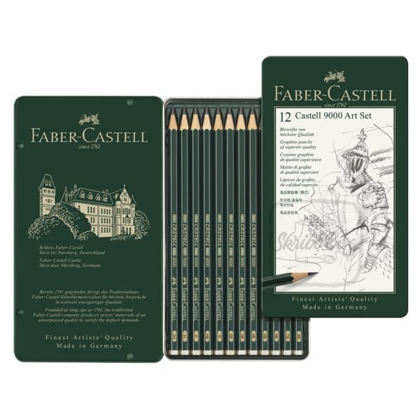 Graphite Pencil Castell 9000 ART Set Tin Of 12 (8B, 7B, 6B, 5B,4B, 3B, 2B, B, HB, F, H, 2H) Faber-Castell