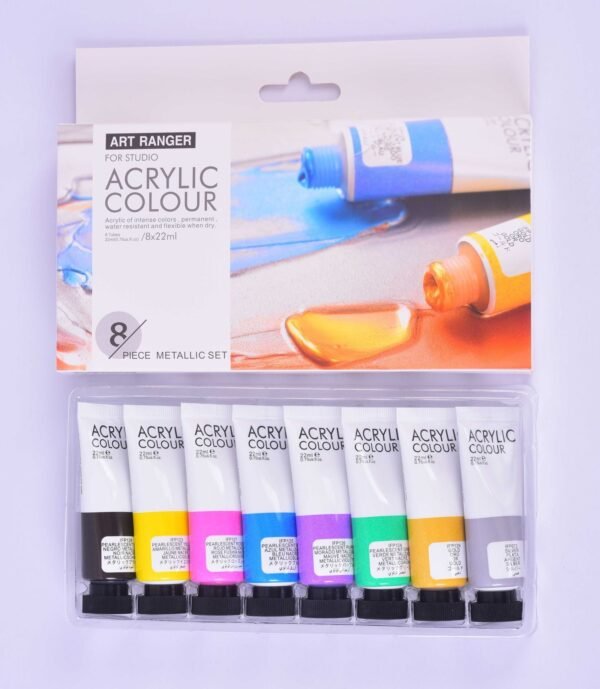 Set of 8 Metallic Acrylic Colors, Each 22ml in Size. - Image 3