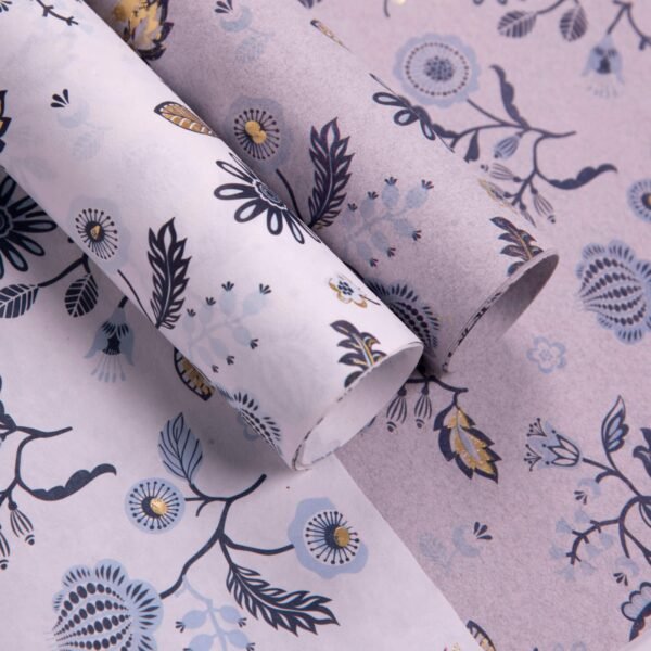 Designer Gift Wrap – Blue Floral Design – Navy Blue And Sky Blue Flower Prints - BLUECAT PAPER - Image 5